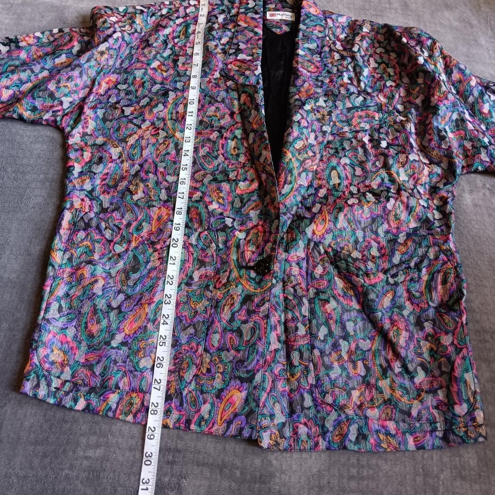 Vintage Mun Yang Multicolor Blazer Jacket, Loud Funky Busy Print Suit Coat XL+ - Picture 4 of 9